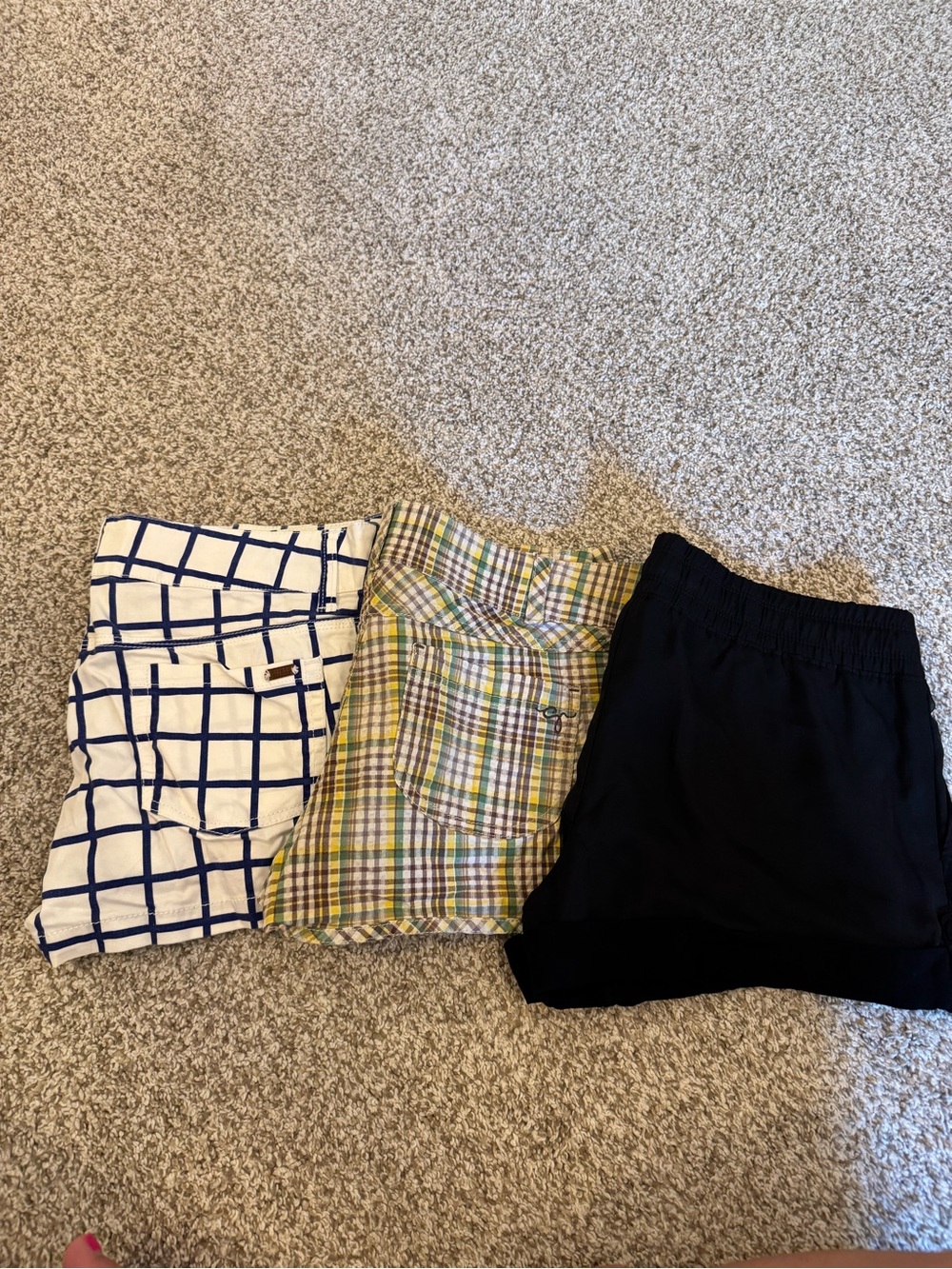 Guess Shorts Blue Windowpane Brown, Yellow, Green, White Checker and Satin Black